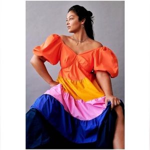 Farm Rio Anthropologie tiered colour block maxi dress XL